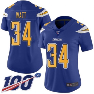 Los Angeles Chargers NFL Football Derek Watt Electric Blue Jersey Women Limited  #34 100th Season Rush Vapor Untouchable->women nfl jersey->Women Jersey